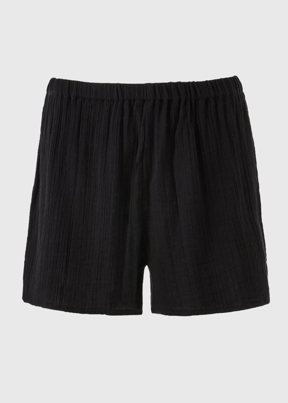Black Double Cloth Co Ord Beach Shorts