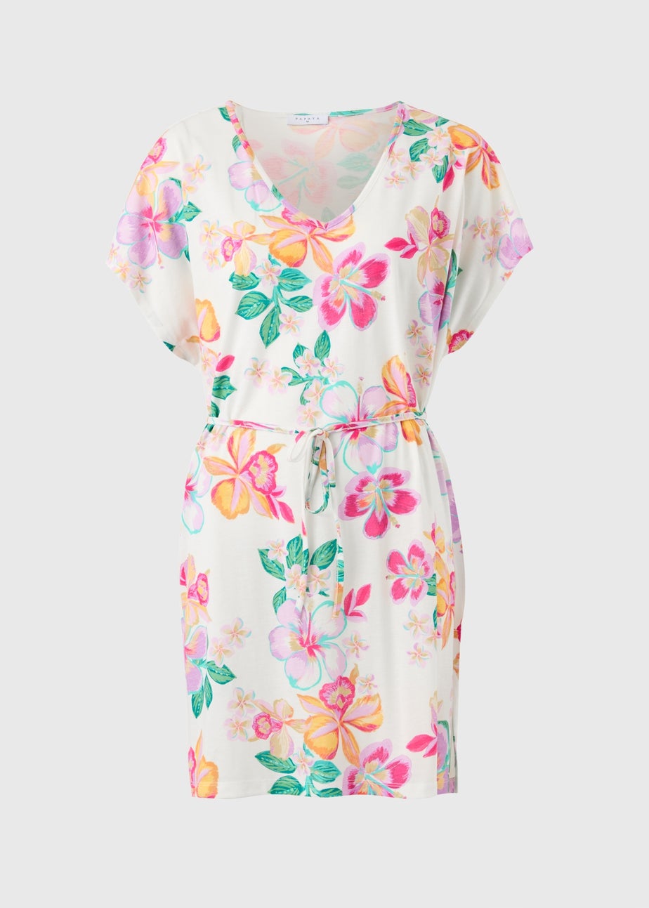 White Tropical Floral Kaftan