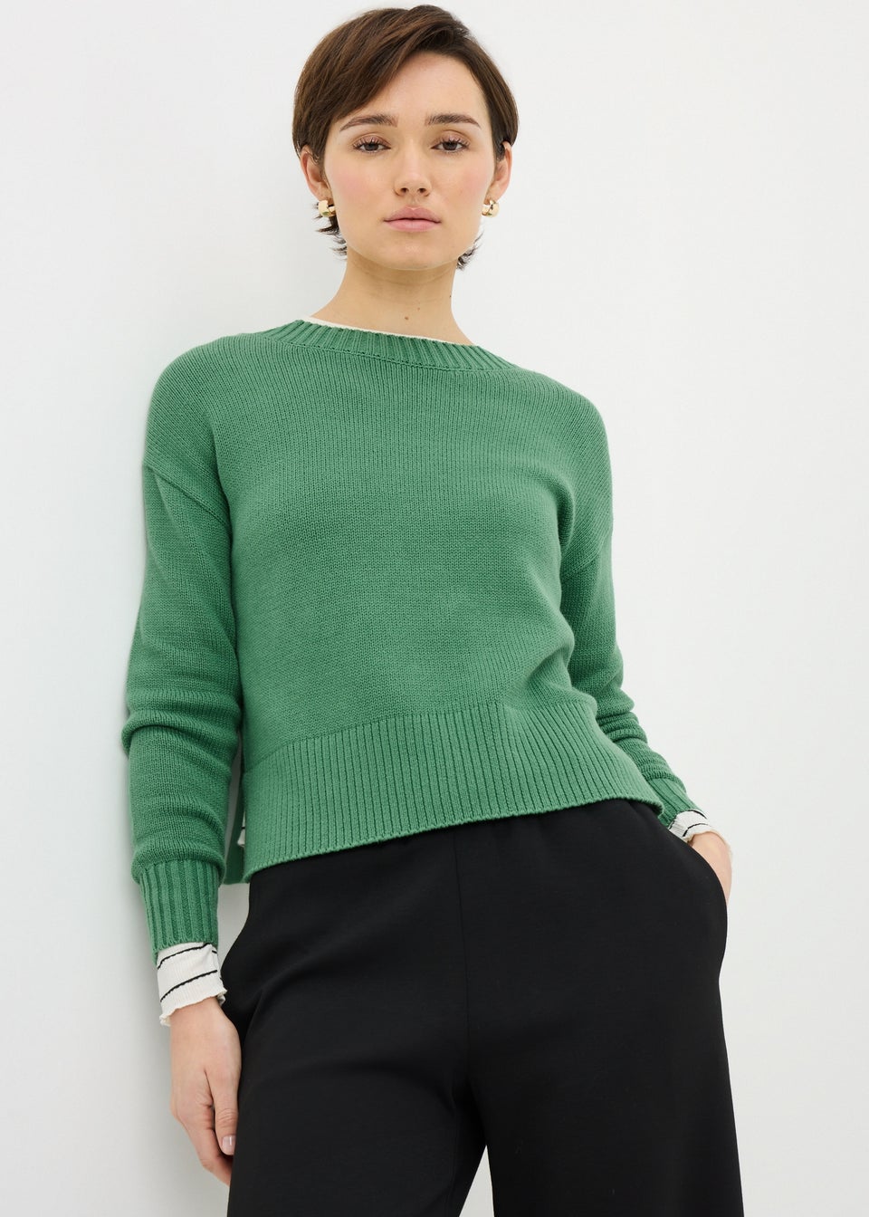 Green Ribbed Hem Jumper
