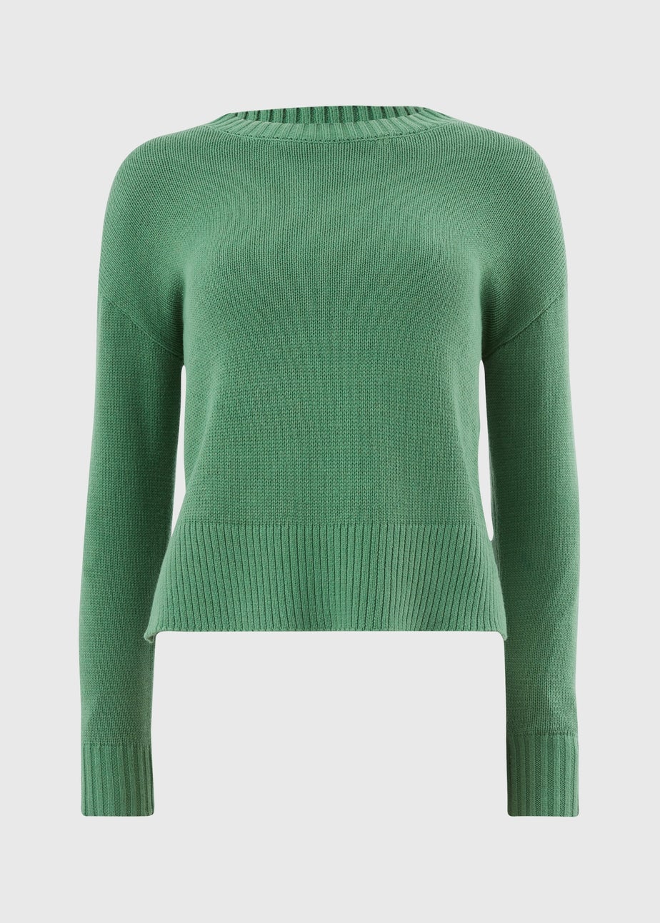 Green Ribbed Hem Jumper