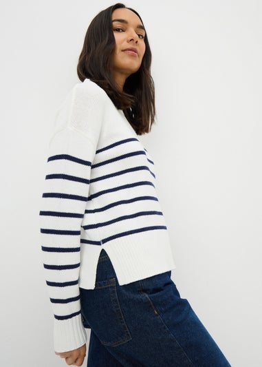 Navy Stripe Rib Hem Jumper