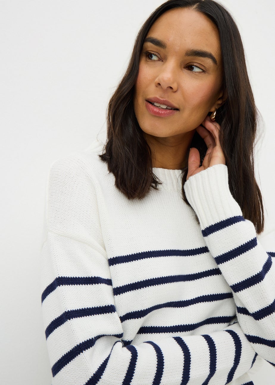 Navy Stripe Rib Hem Jumper