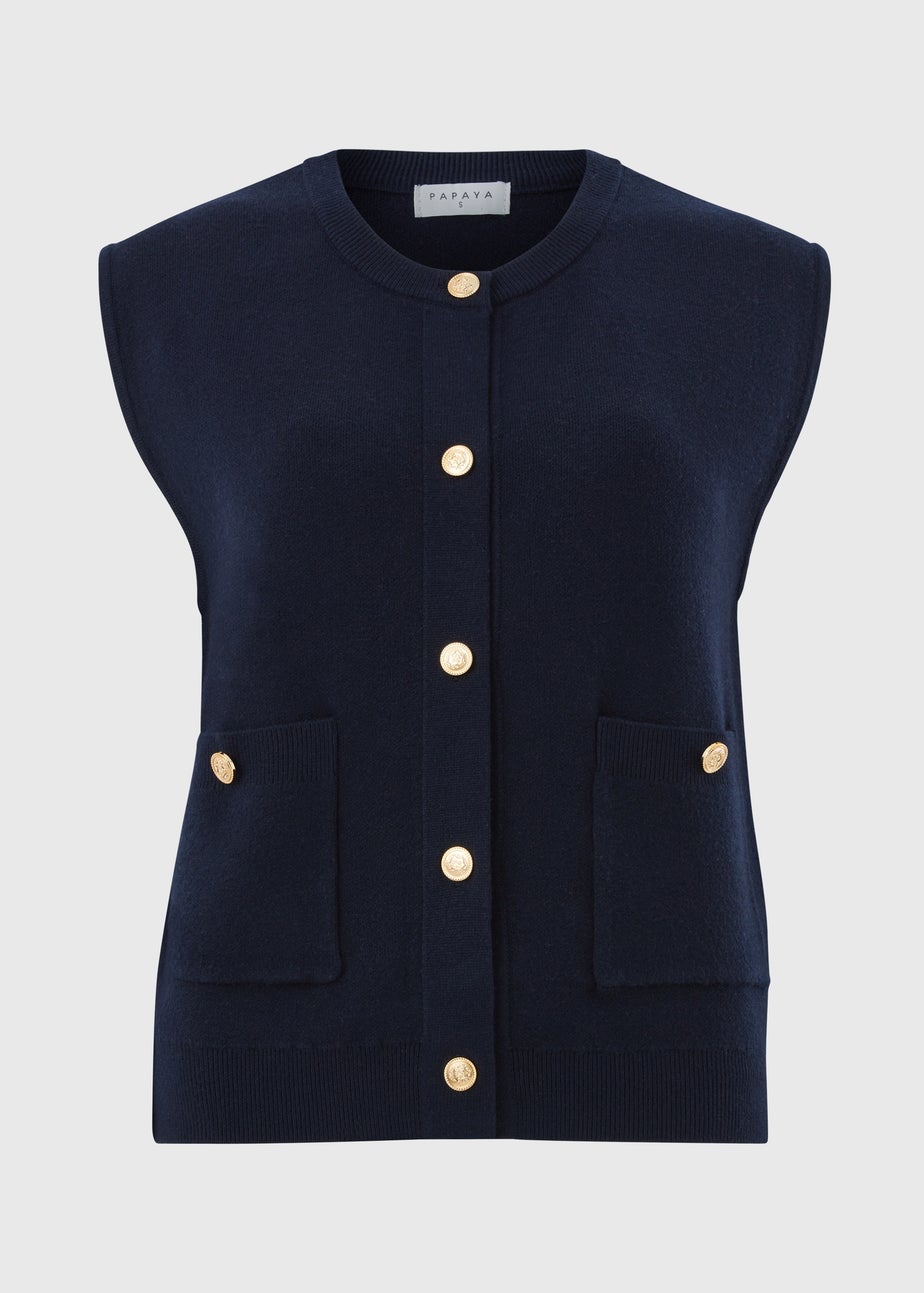 Navy Gold Button Waistcoat