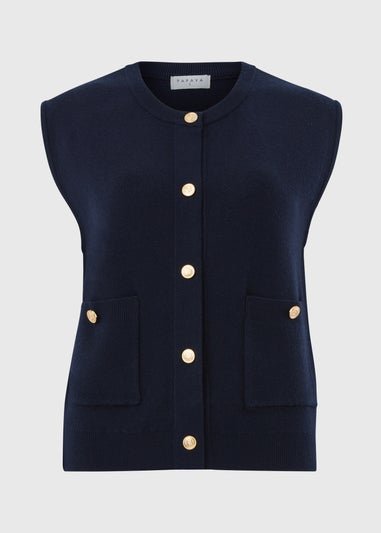Navy Gold Button Waistcoat