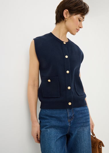 Navy Gold Button Waistcoat