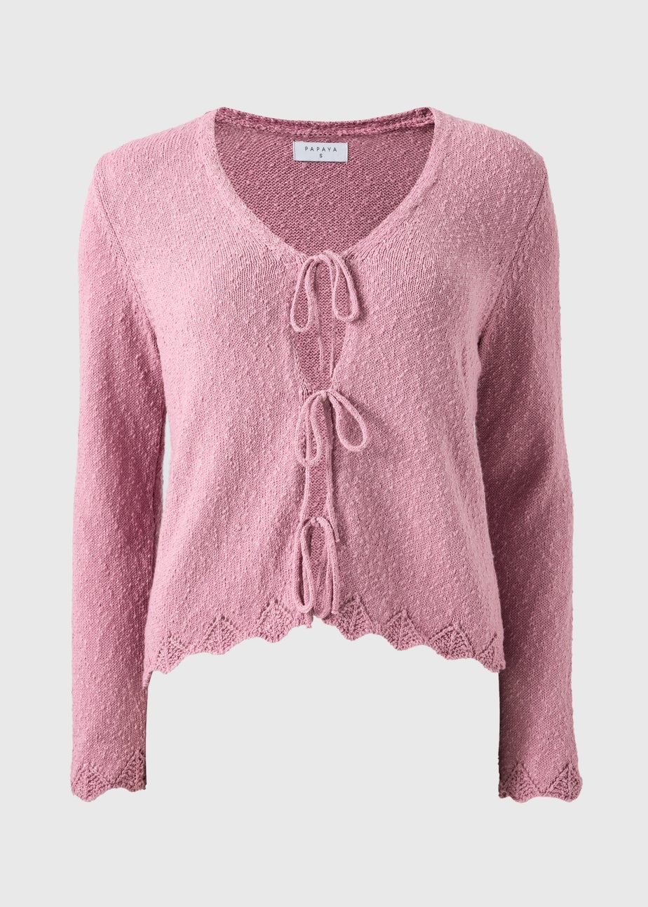 Light Pink Textured Tie Front Cardigan
