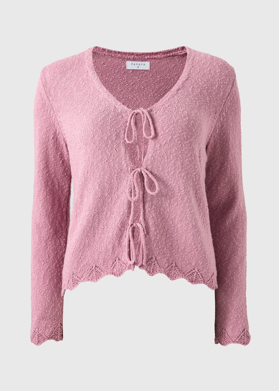 Light Pink Textured Tie Front Cardigan