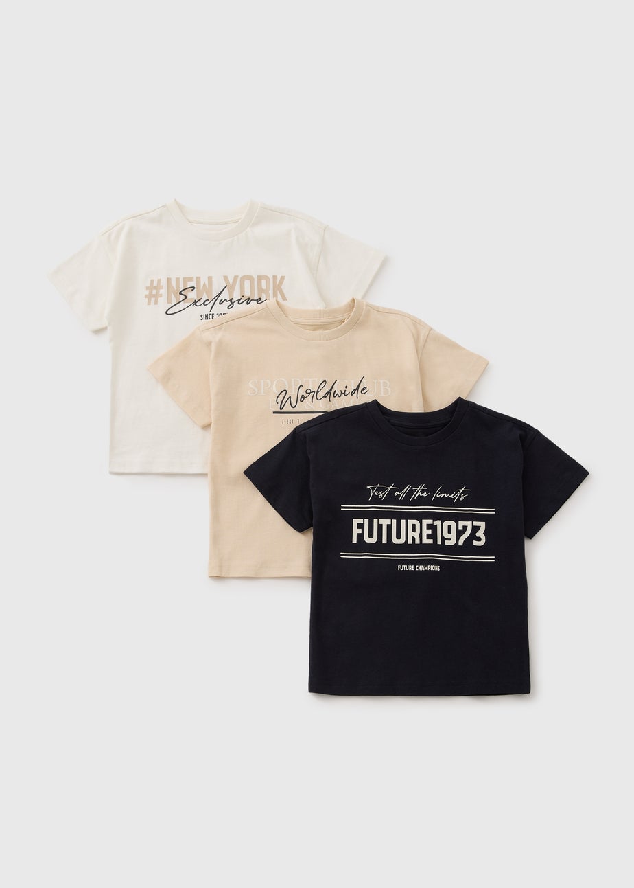 3 Pack Boys Multicolour Slogan T-Shirts (1-7yrs)