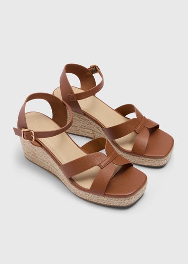Tan Wide Fit Espadrille Wedges