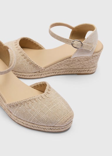 Beige Linen Closed Toe Espadrille Wedges