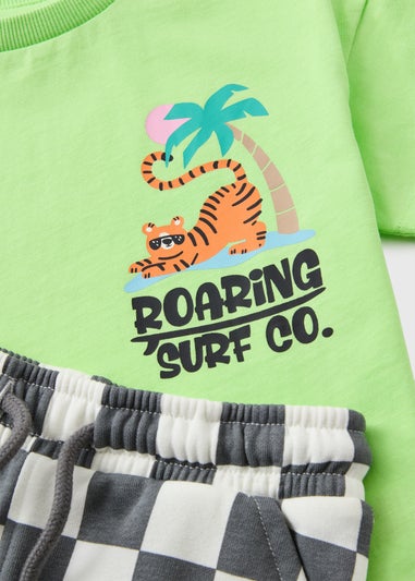 Boys Green Roaring Checkboard Top & Shorts Set (1-7yrs)