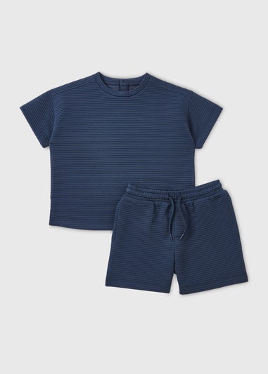 Boys Navy Textured Top & Shorts Set (1-7yrs)