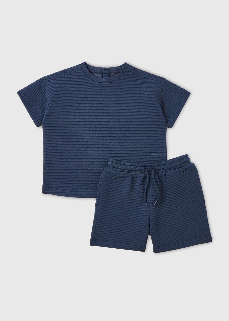 Boys Navy Textured Top & Shorts Set (1-7yrs)