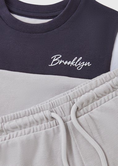 Boys Grey Cut & Sew Top & Shorts Set (1-7yrs)