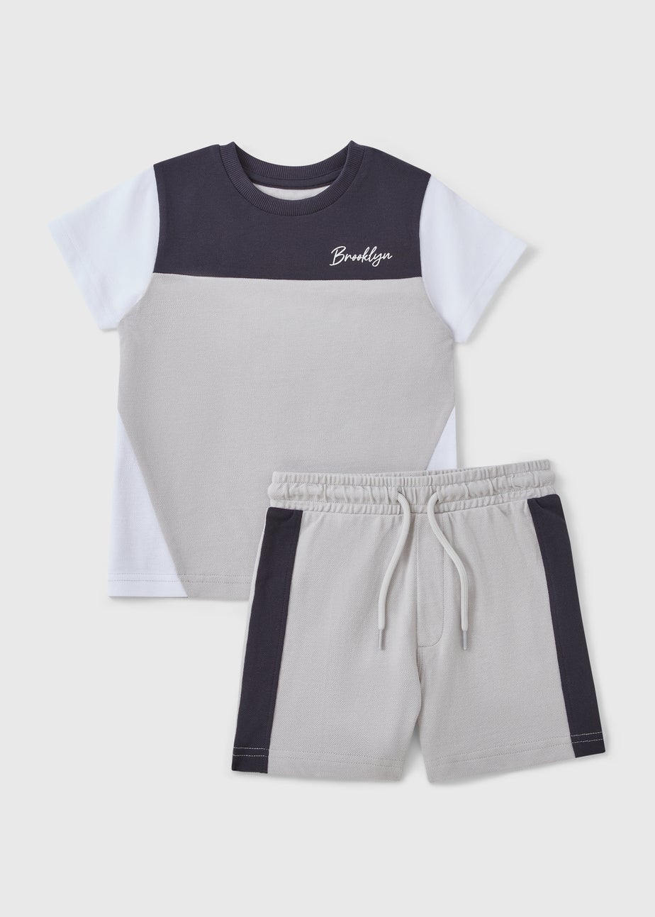 Boys Grey Cut & Sew Top & Shorts Set (1-7yrs)