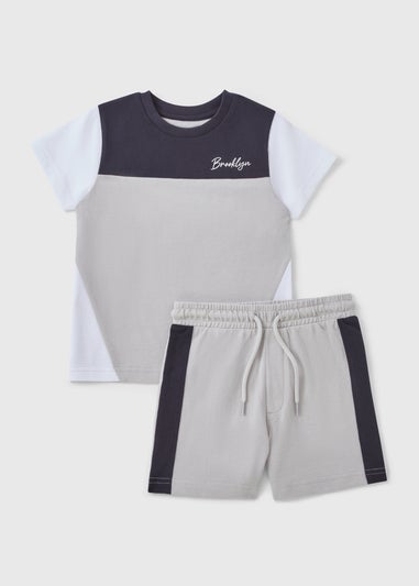 Boys Grey Cut & Sew Top & Shorts Set (1-7yrs)