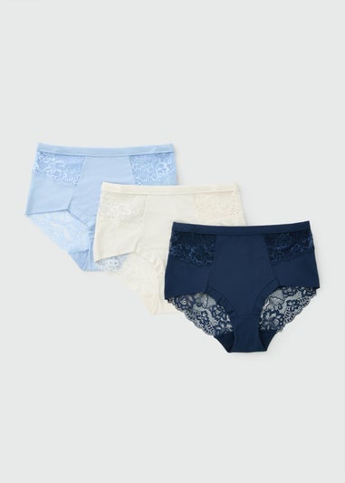3 Pack Blue Brushed Lace Full Knickers