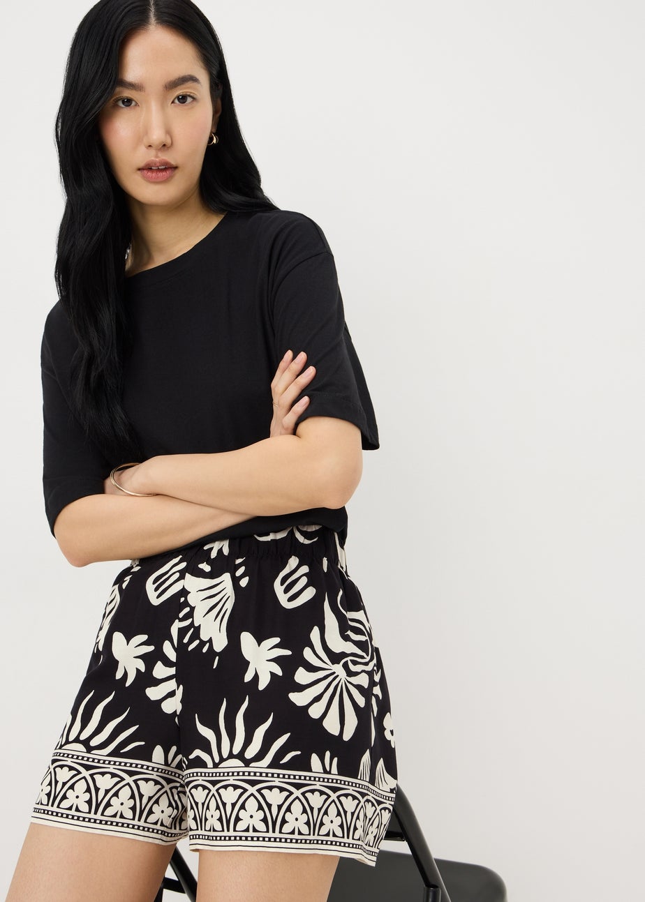 Black Sun Print Viscose Co Ord Shorts