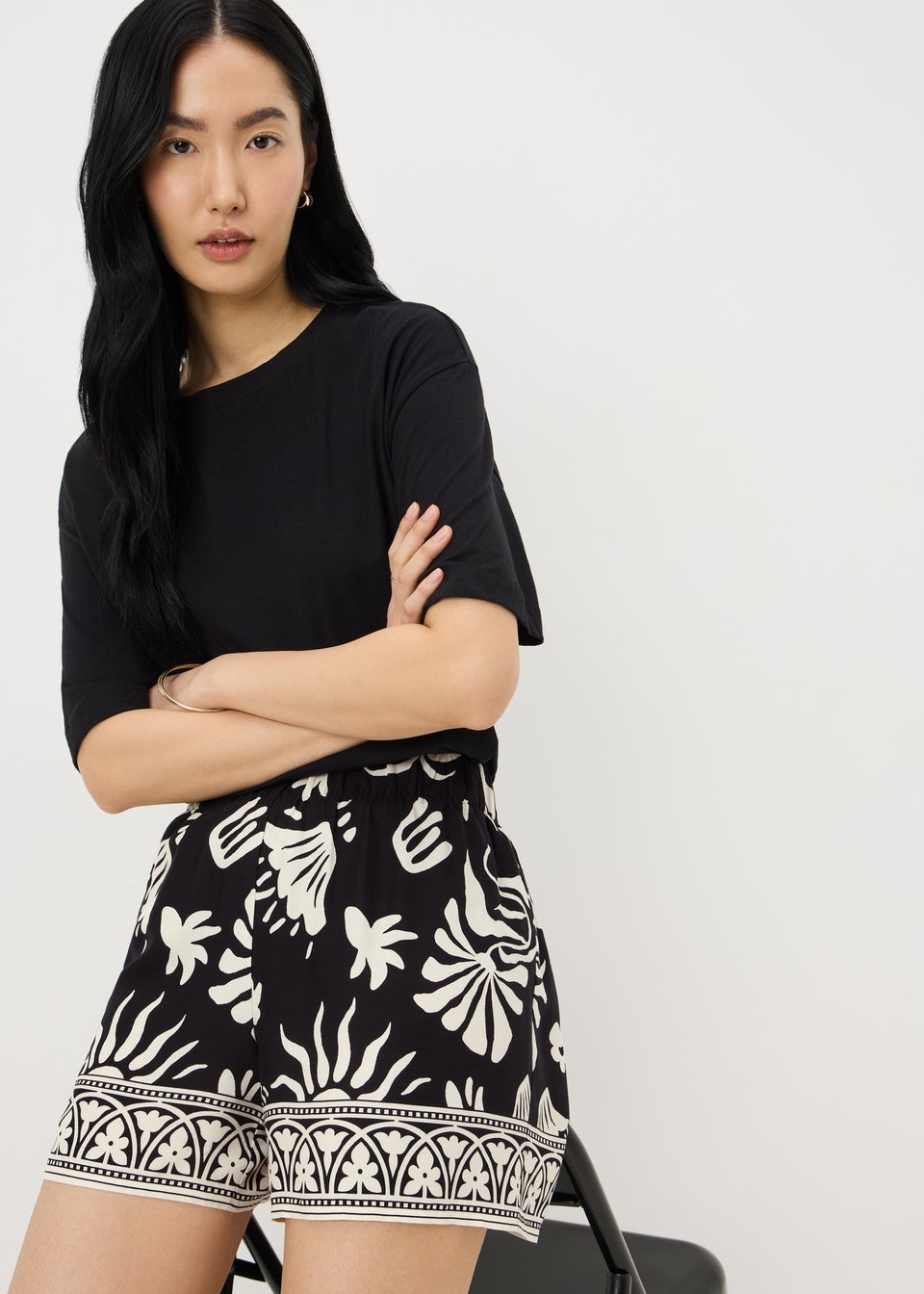Black Sun Print Viscose Co Ord Shorts