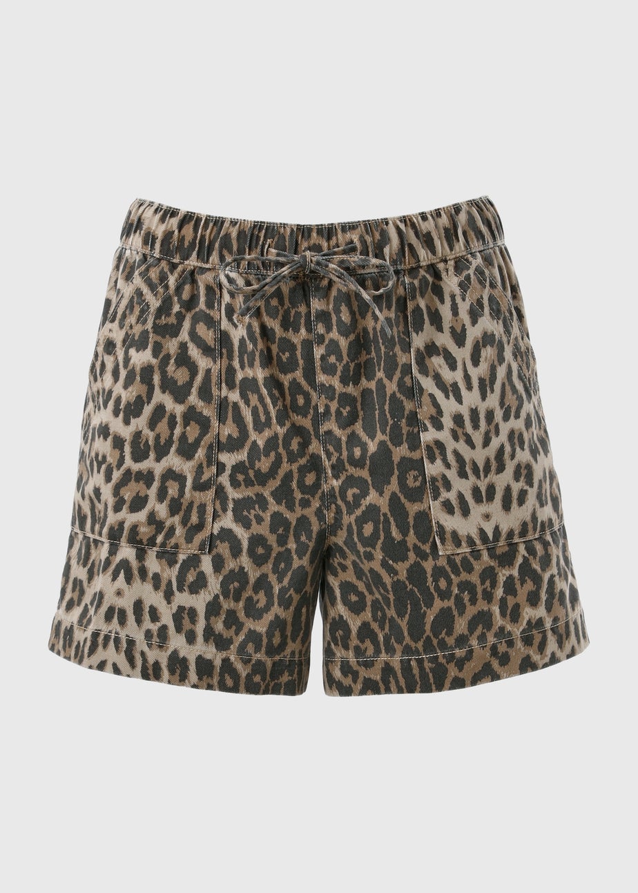 Brown Leopard Print Comfort Utility Shorts