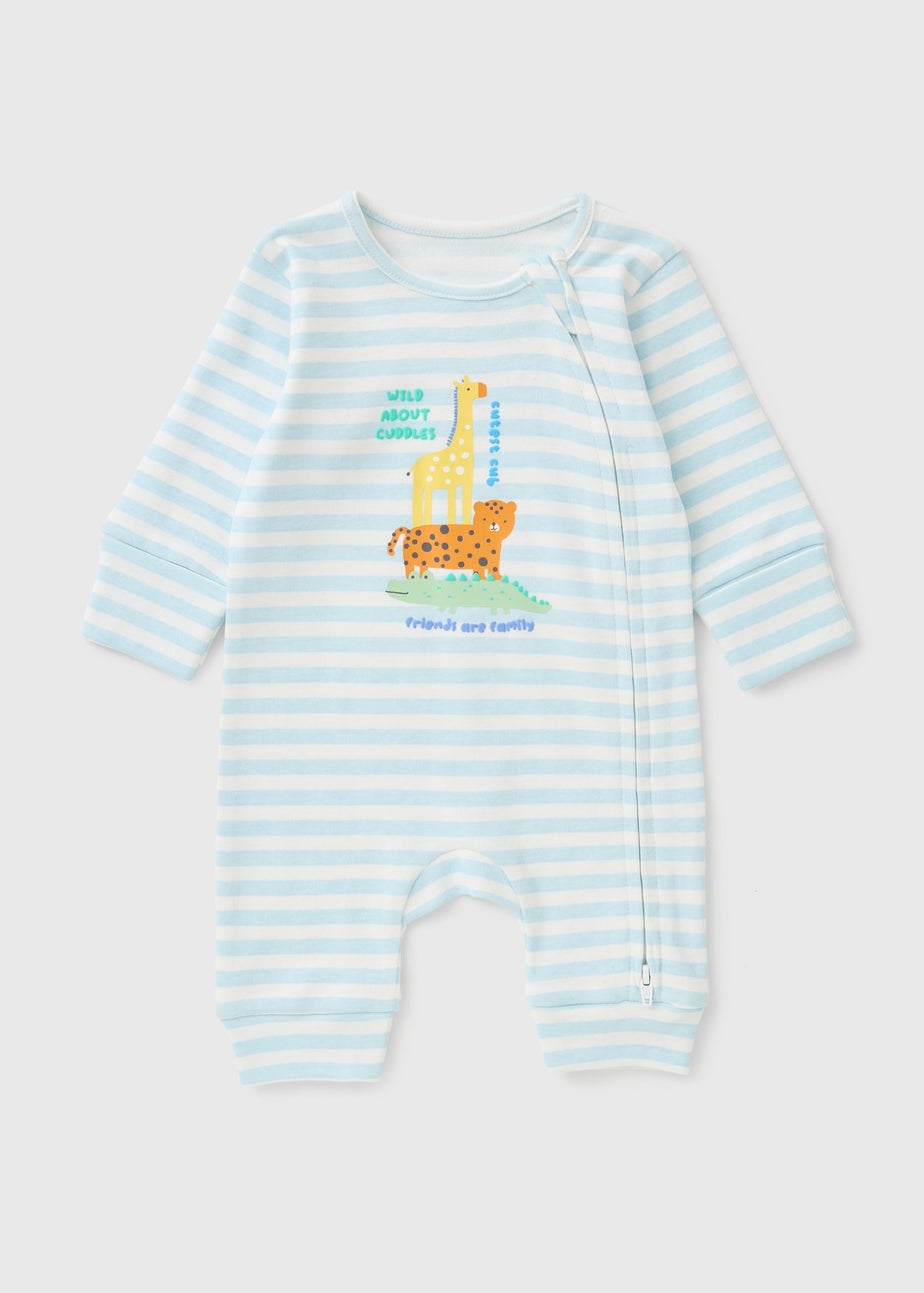 Baby Blue Stripe Animal Sleepsuit (Newborn-23mths)