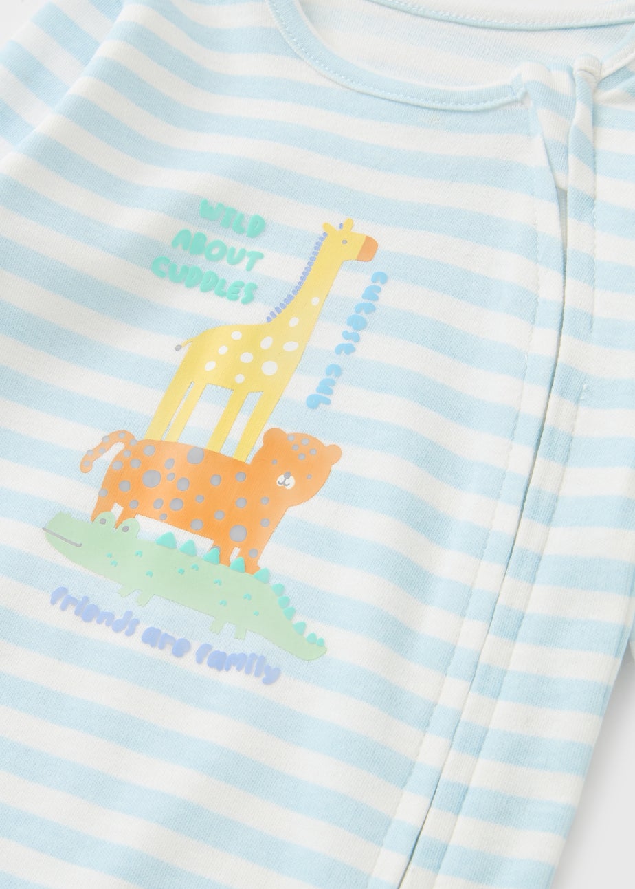 Baby Blue Stripe Animal Sleepsuit (Newborn-23mths)
