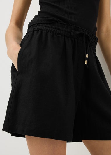 Black Linen Blend Shorts