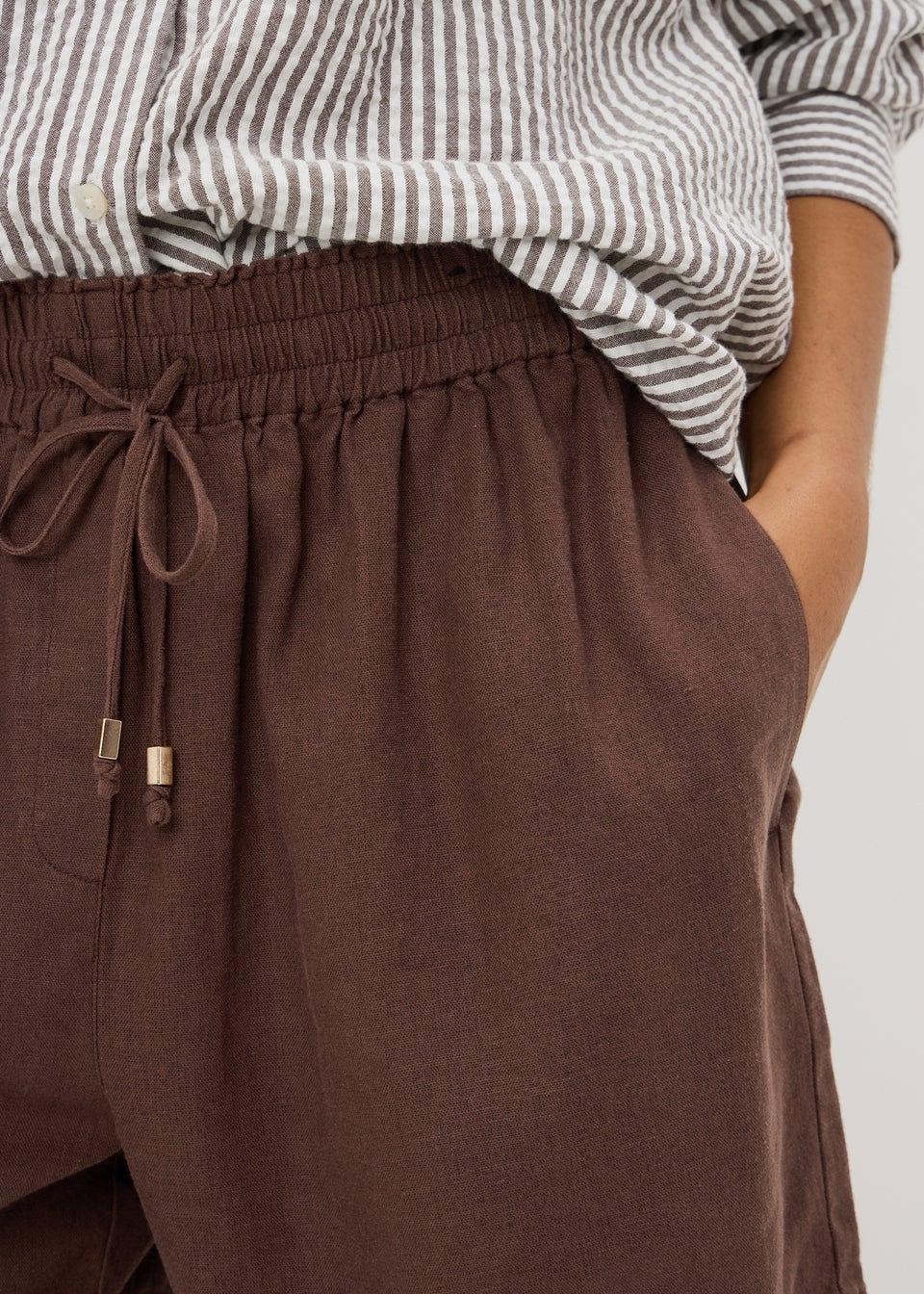 Chocolate Brown Linen Blend Shorts