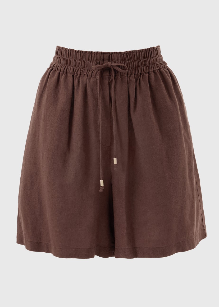 Chocolate Brown Linen Blend Shorts