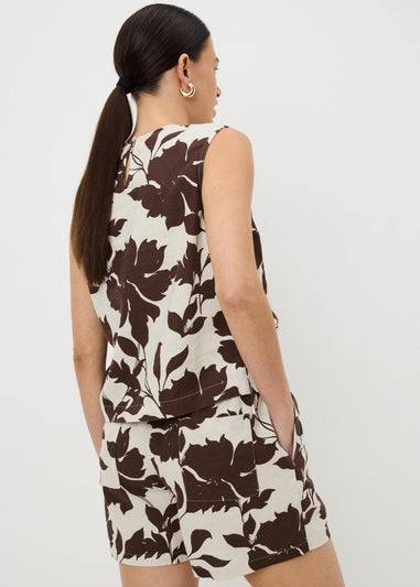 Chocolate Brown Floral Linen Co Ord Shorts