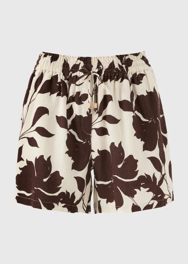 Chocolate Brown Floral Linen Co Ord Shorts