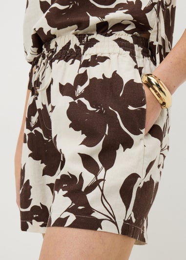 Chocolate Brown Floral Linen Co Ord Shorts