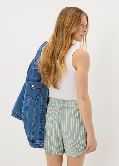 Green Stripe Linen Blend Shorts
