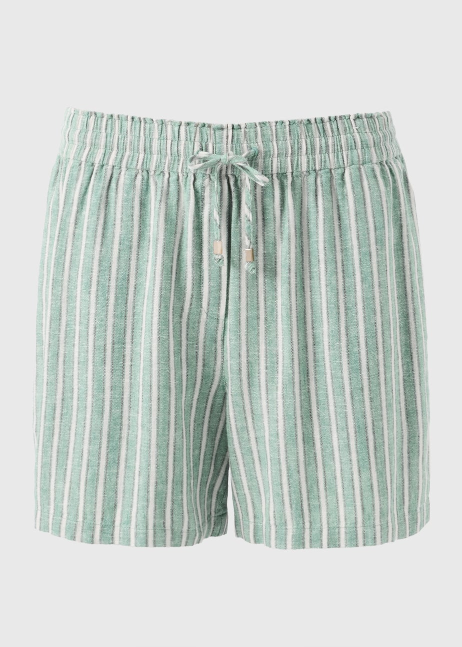 Green Stripe Linen Blend Shorts