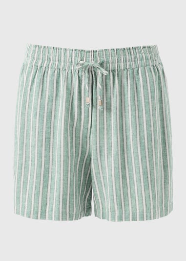 Green Stripe Linen Blend Shorts