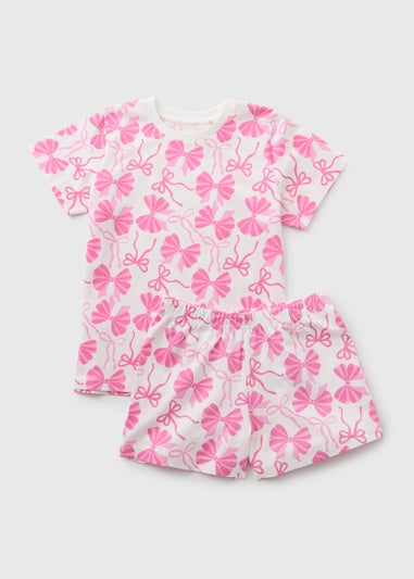 Girls Pink Bow Short Pyjama Set (1-13yrs)