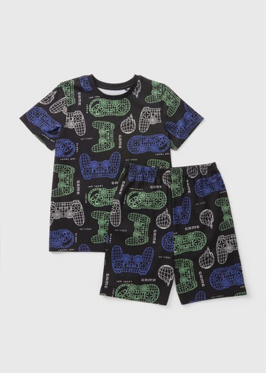 Boys Black Gaming Top And Short Pyjamas (7-13 Years)
