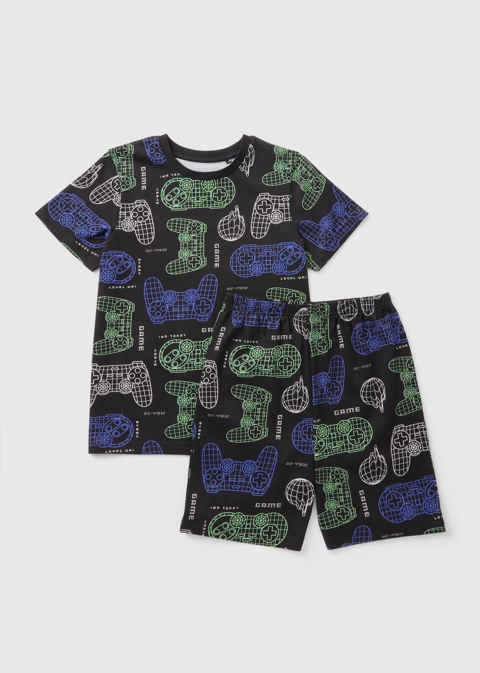 Boys Black Gaming Top And Short Pyjamas (7-13 Years)