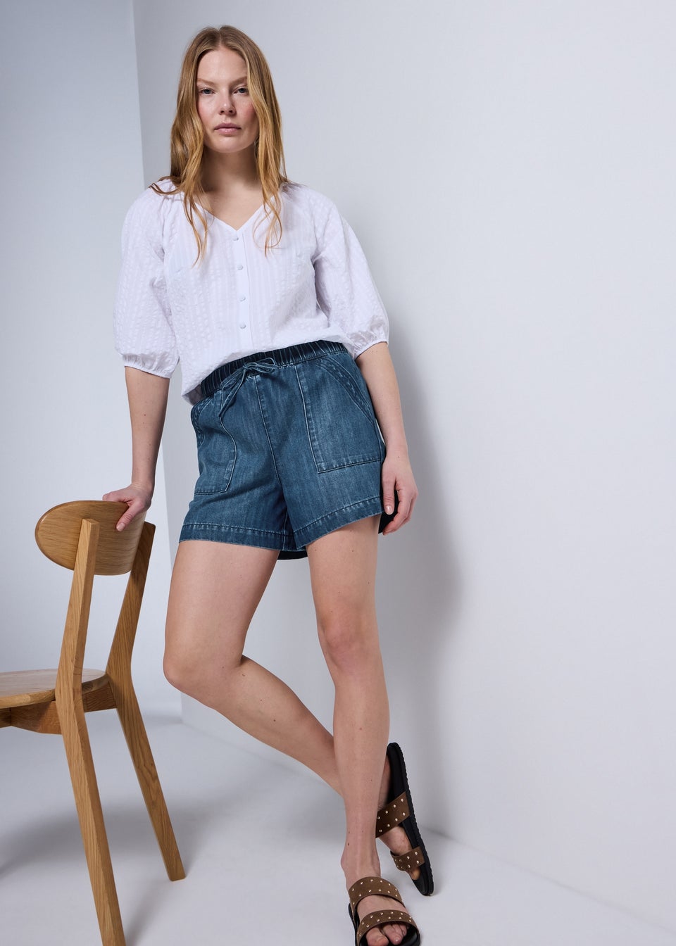 Dark Wash Denim Comfort Utility Shorts