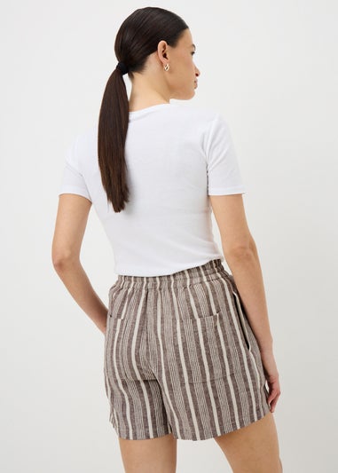Brown Stripe Linen Blend Shorts