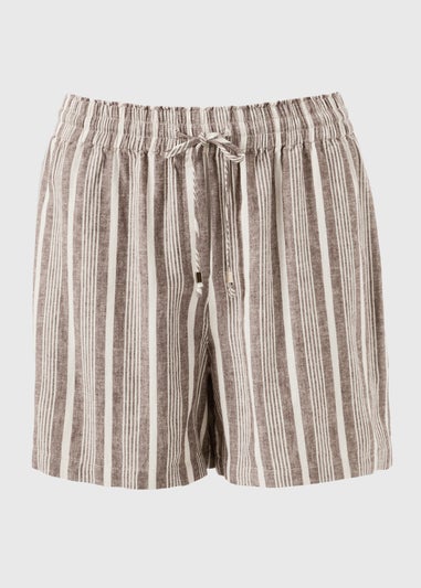 Brown Stripe Linen Blend Shorts