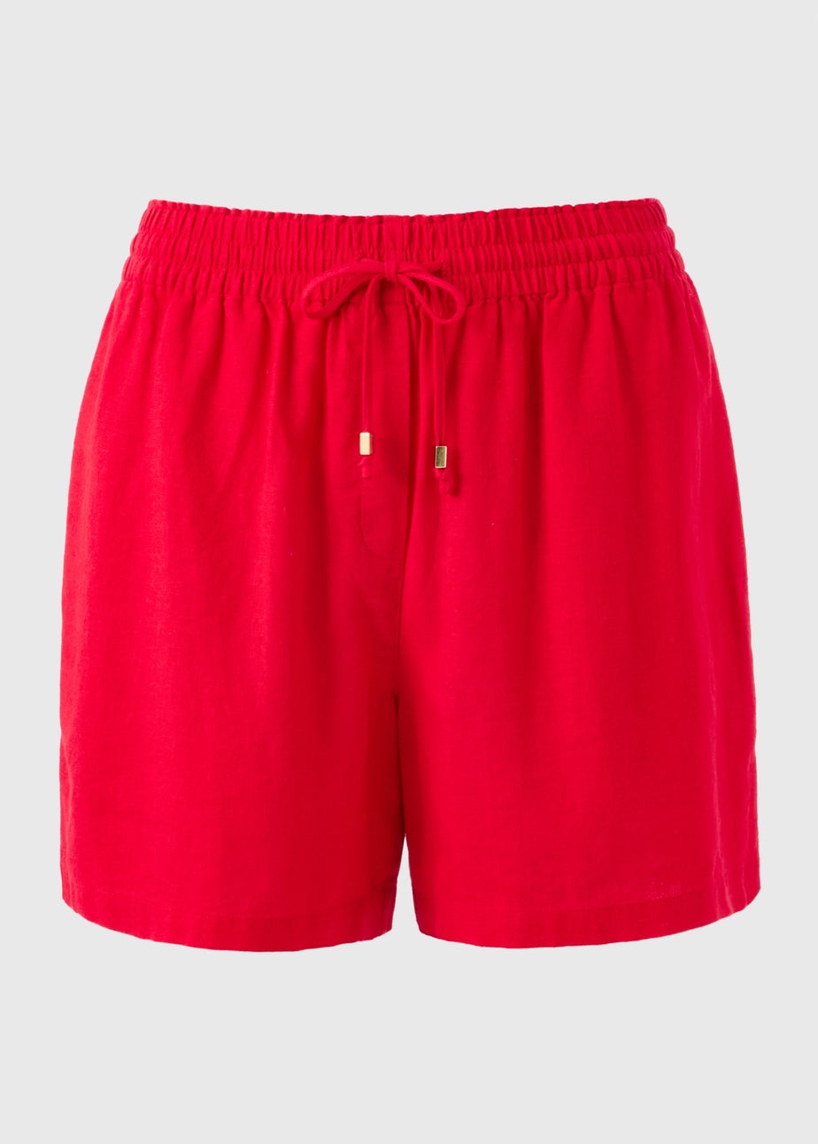 Red Linen Blend Shorts