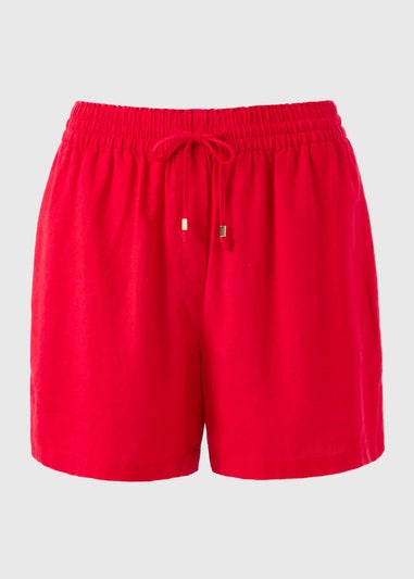 Red Linen Blend Shorts