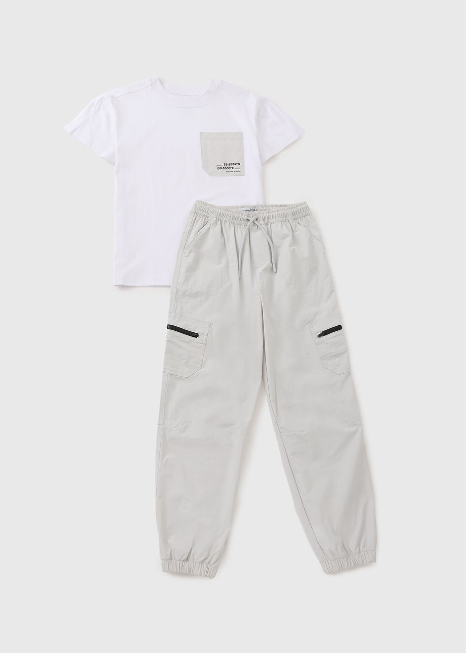 Boys Grey Tech Top & Cargo Set (7-15yrs)
