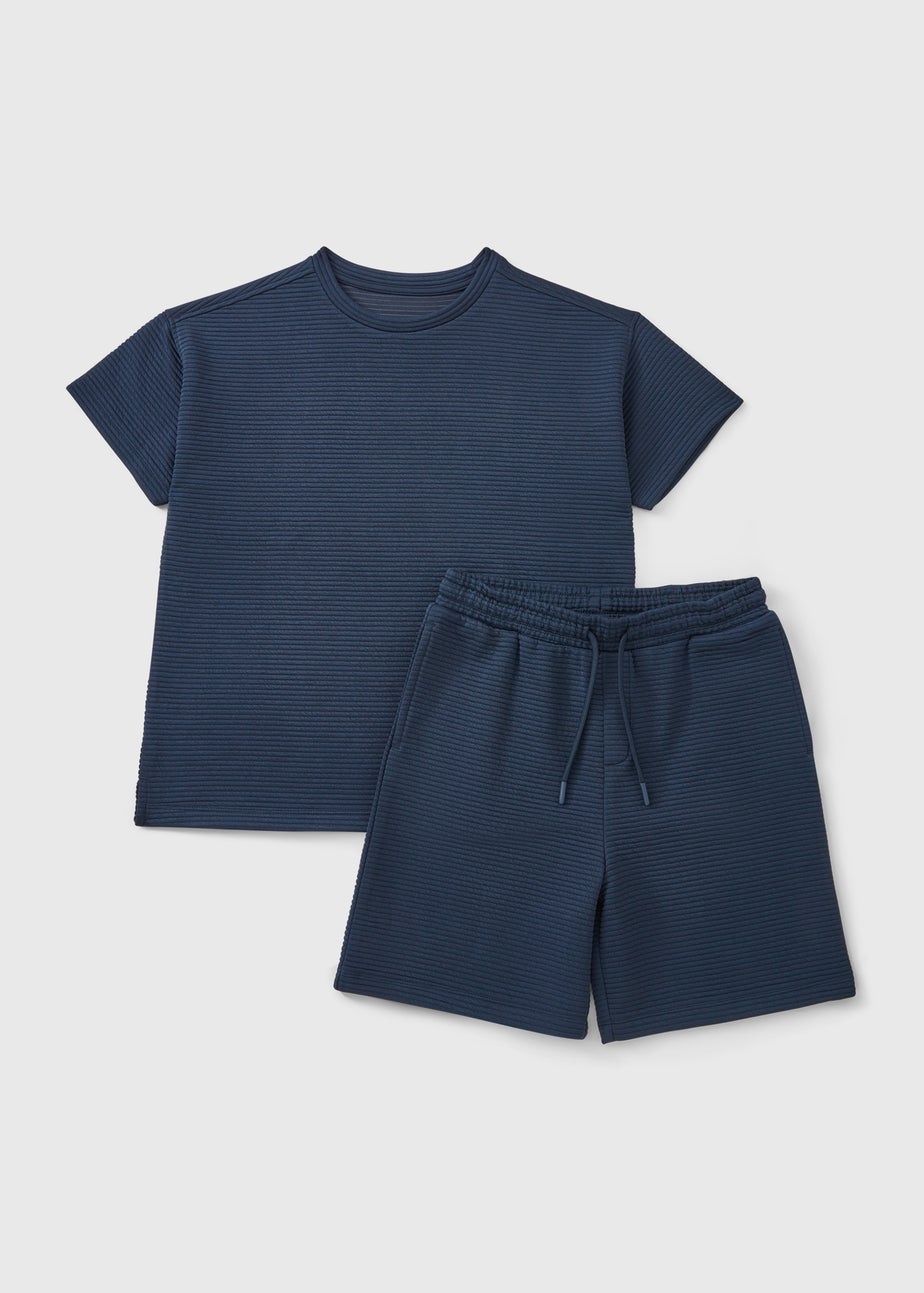 Boys Navy Textured T-Shirt & Short Set (7-15yrs)