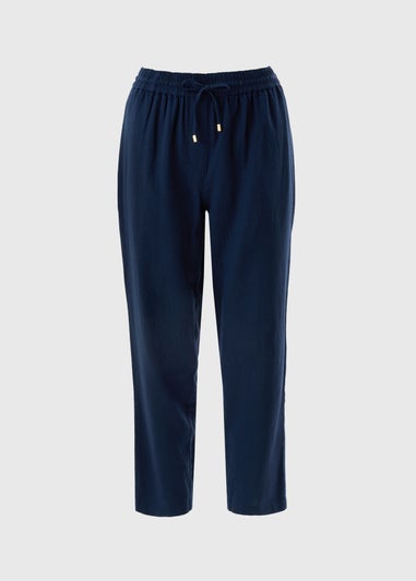 Papaya Petite Navy Linen Tapered Trousers