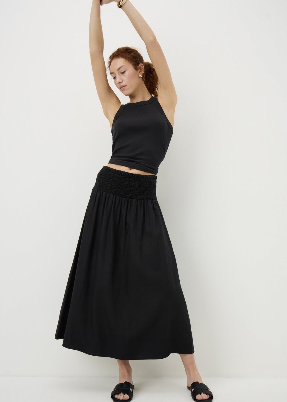 Black Linen Rich Midaxi Skirt