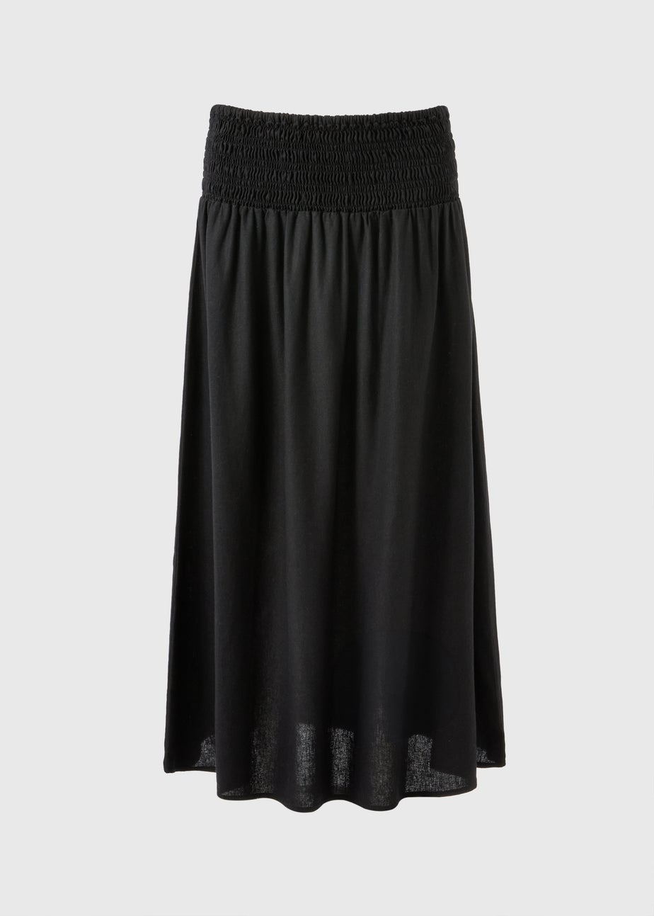Black Linen Rich Midaxi Skirt