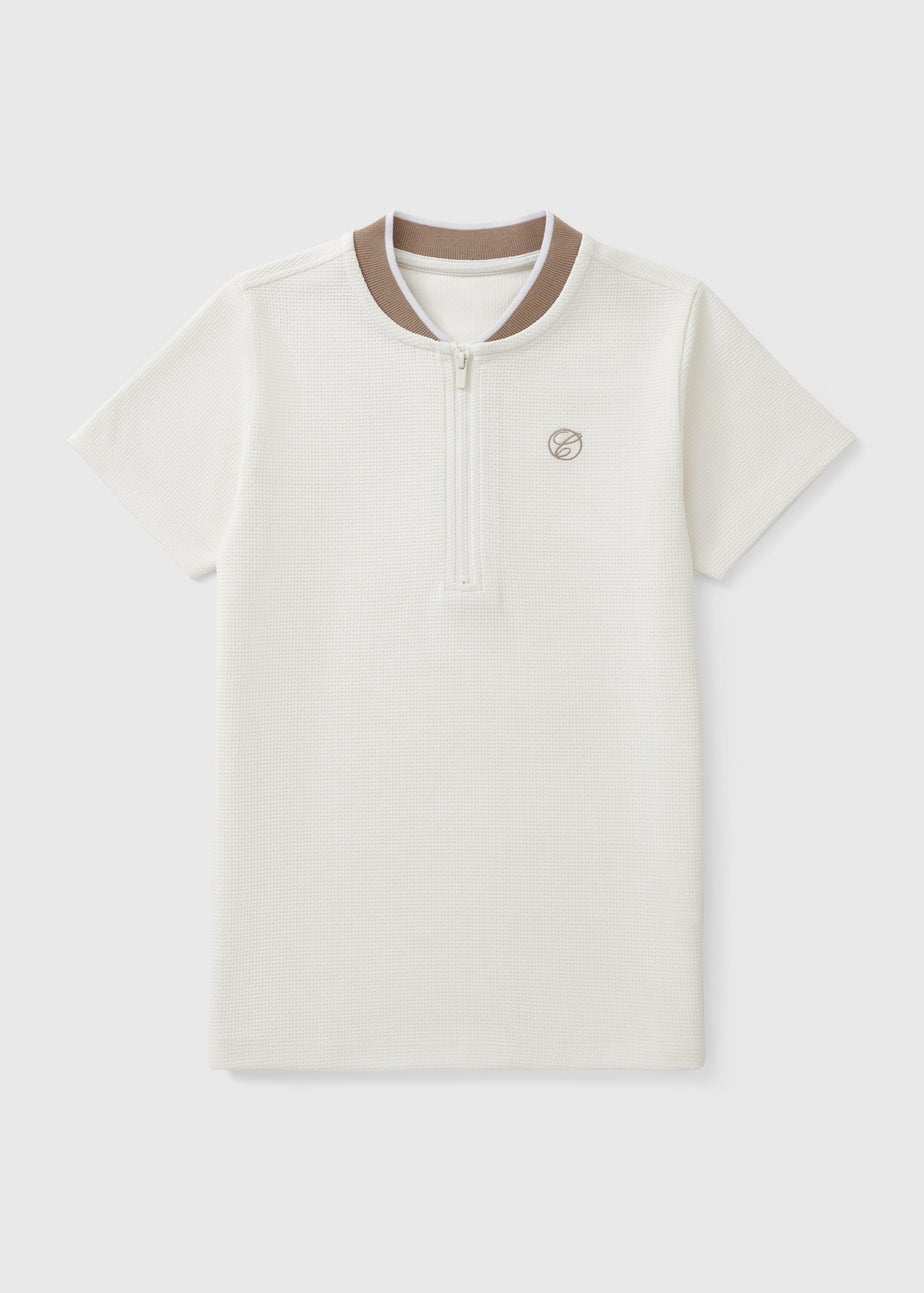 Boys Cream Smart Zip Polo Top (7-15yrs)
