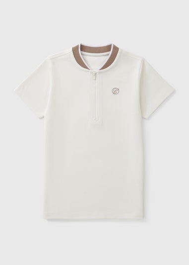Boys Cream Smart Zip Polo Top (7-15yrs)
